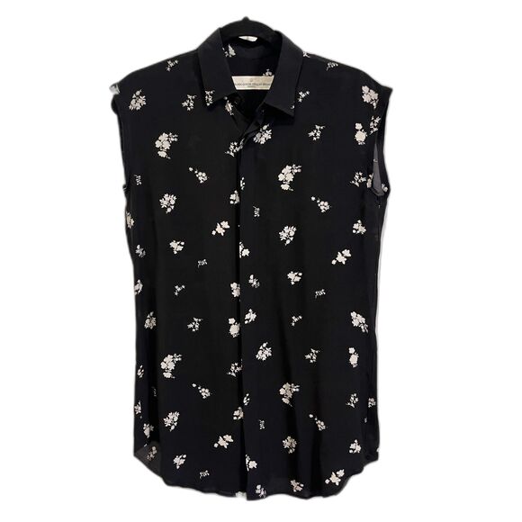 GOLDEN GOOSE Delux Brand Black Silk Floral Shirt Blouse Top Women's Size Small - Picture 2 of 10
